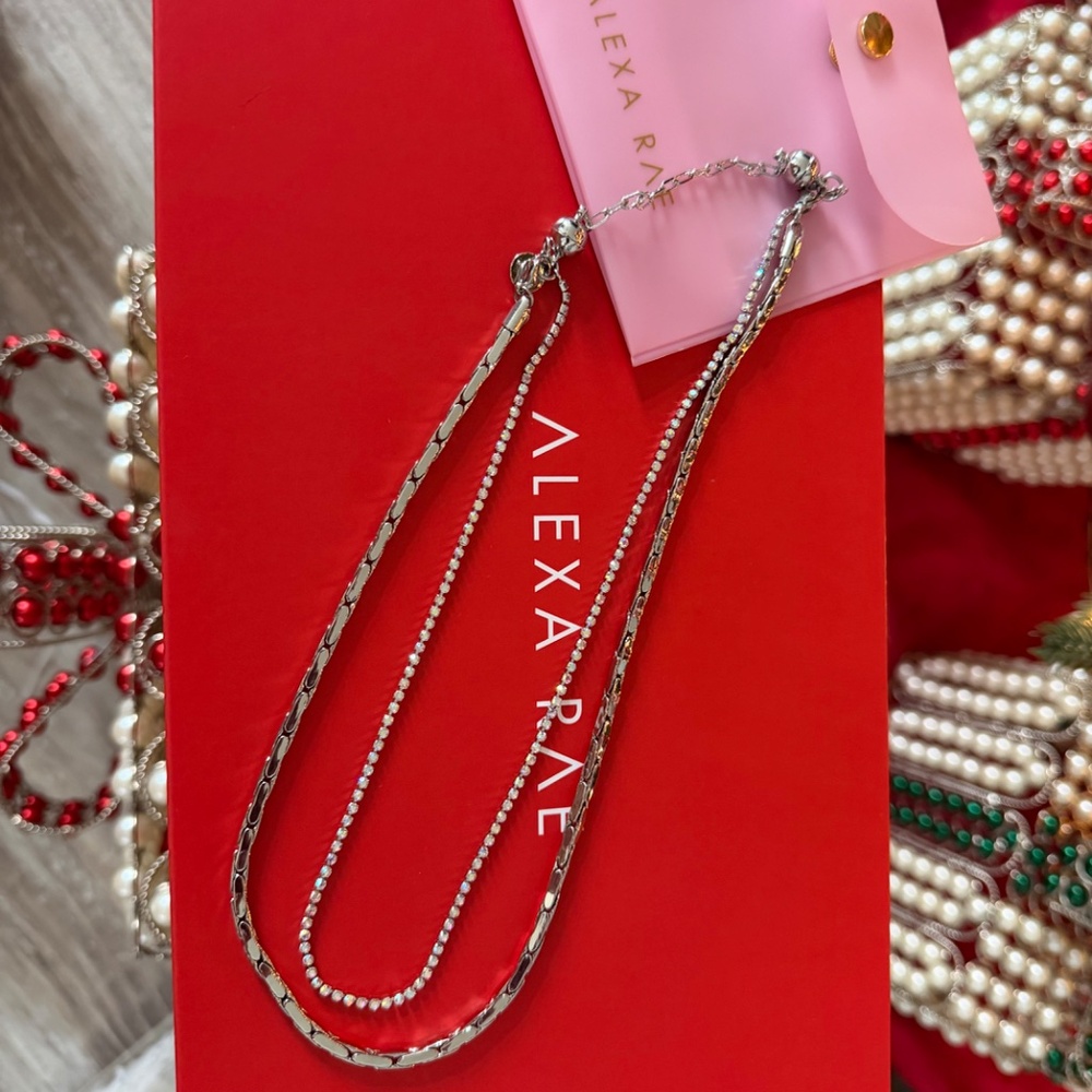 By Alexa Rae December Mystery Box Multi Layer Silver Rhinestone Necklace NWT - Picture 2 of 2